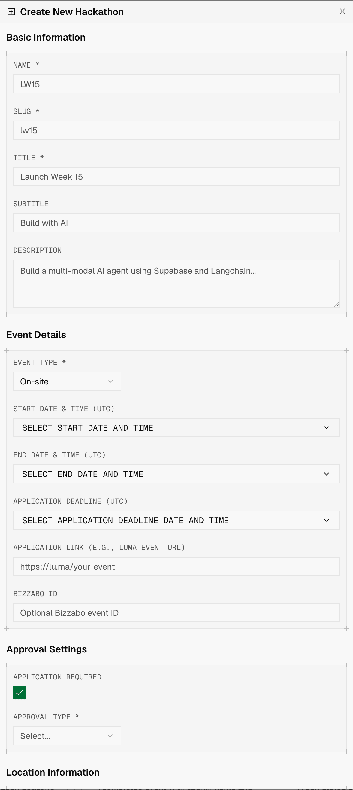 The create-hackathon form