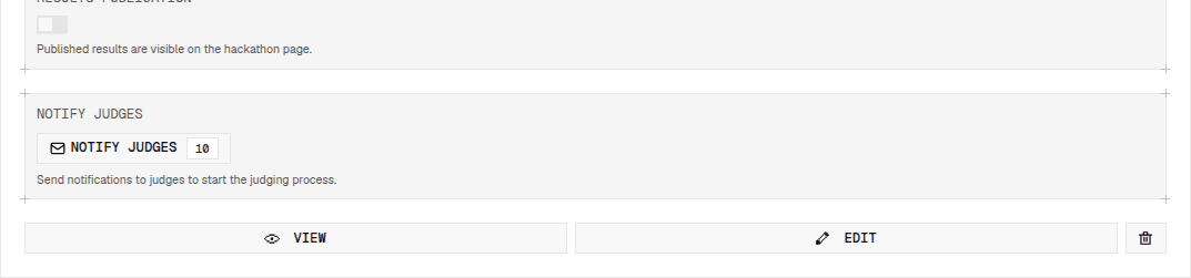A hackathon card on Admin Hackathons with Notify Judges