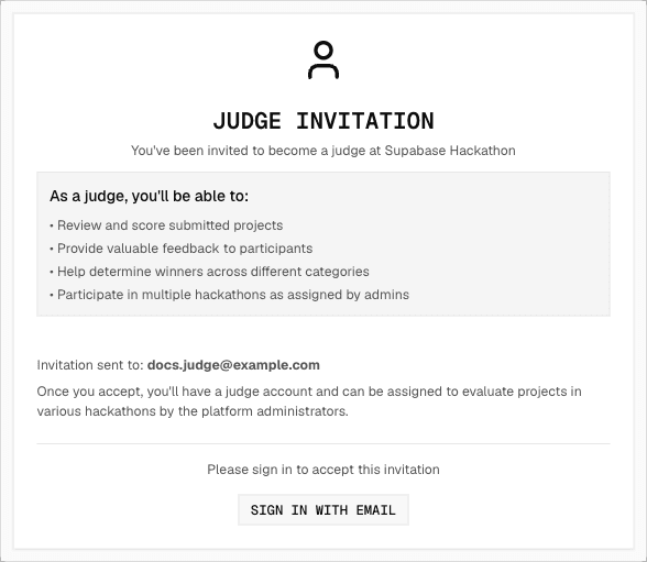 The judge invitation acceptance page